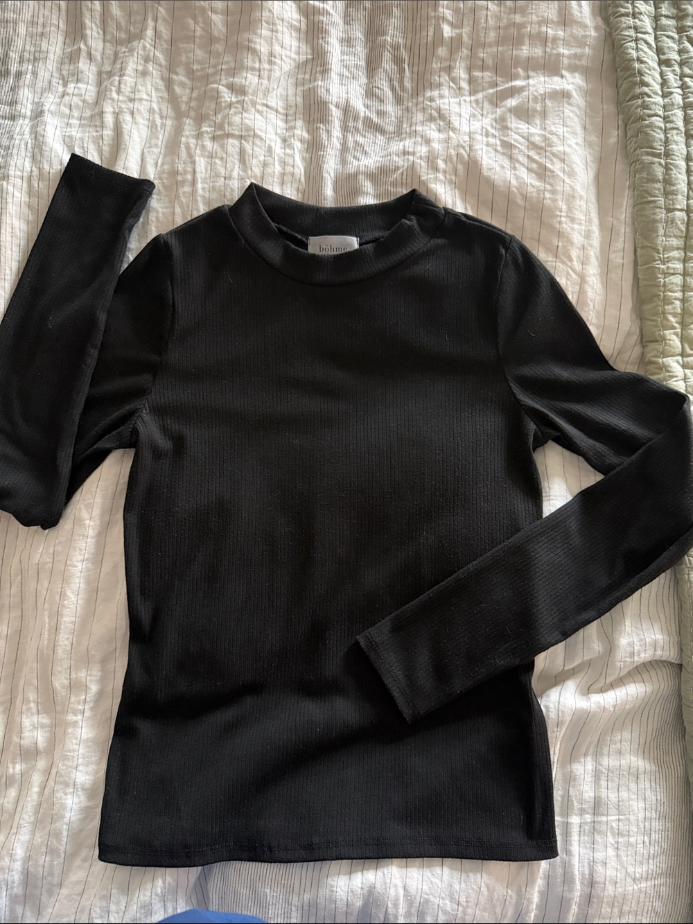 bohme Black Ribbed Mock Neck Long-Sleeve Top